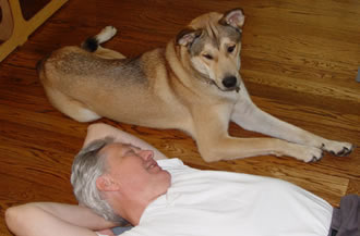 Hudson and David resting after Yoga